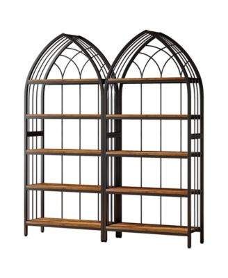 74.8-Inch Tall Bookshelf Set of 2,5-Tier Bookshelf with Metal Frame,Curved Freestanding Display Shelf