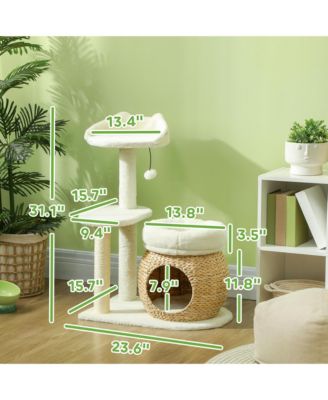 31" Cat Tree Tower with Scratching Posts, Cat Condo, Beds & Toy Ball