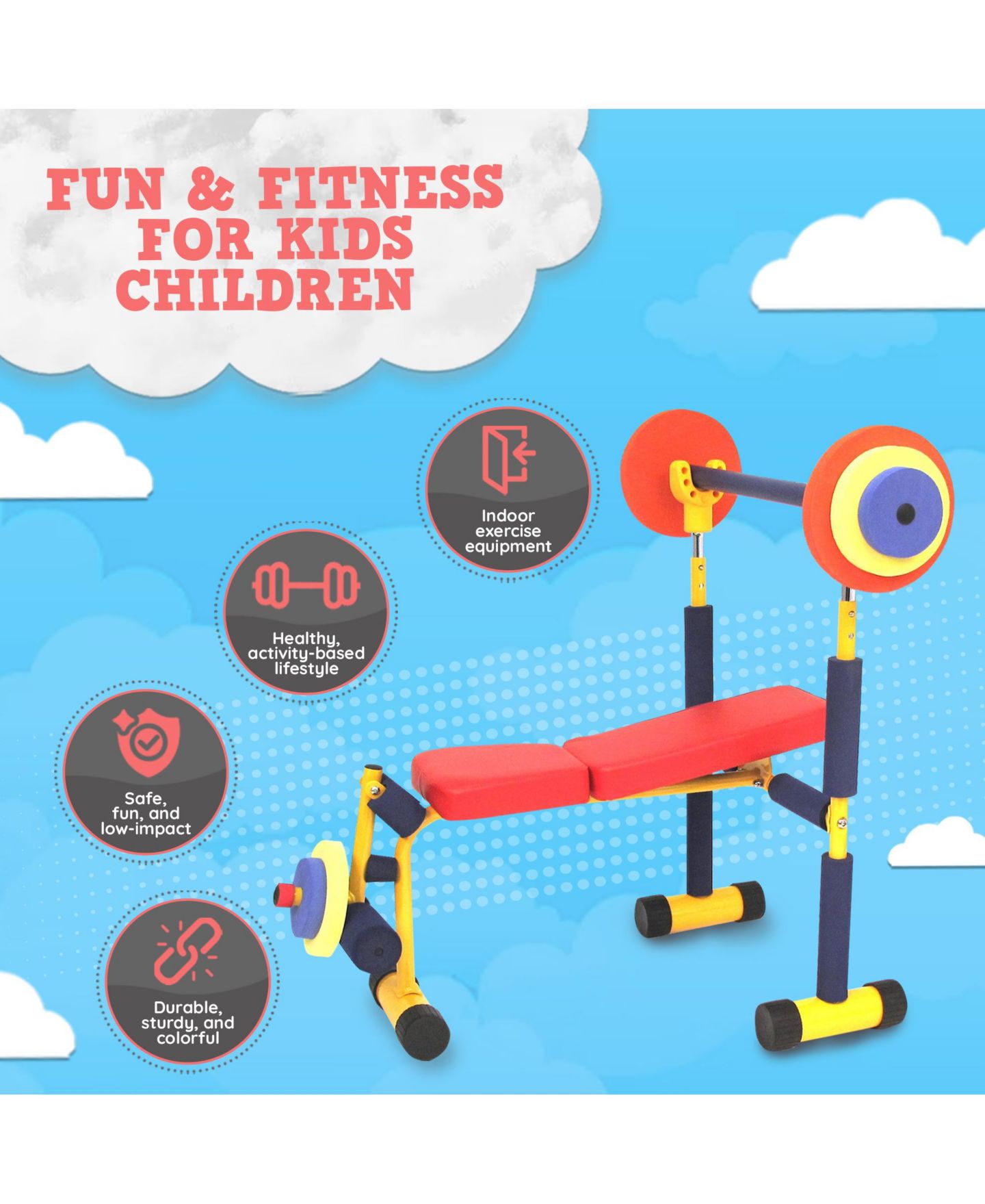 Детские игрушки Fun & Fitness For Kids Adjustable 8-Piece Weight Bench Set, Ages 3+ — фото 4
