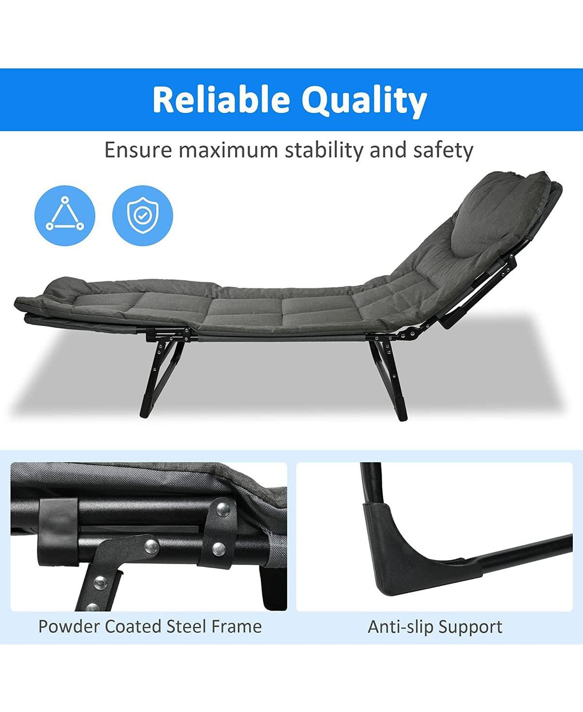 Slickblue Portable Folding Camping Cot with Adjustable Backrest Outdoor Lounge Chair for Comfortable Sleeping