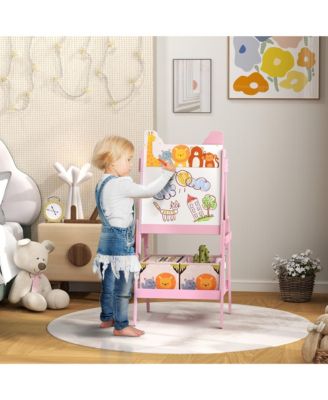 Double-Sided Easel for Kids w/ board, Chalkboard, Storage Boxes