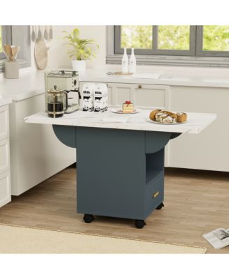 Folding Dining Table with Wheels, Storage, and Drawers