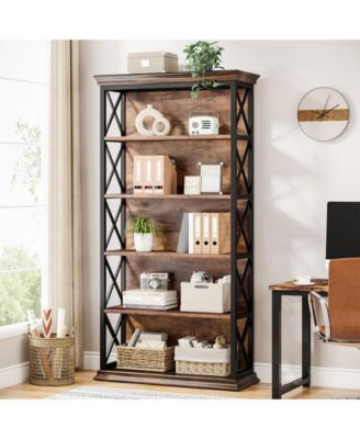 71 Inches 6-Tier Industrial Bookshelves and Bookcases, Floor Standing 5 Shelf Display Storage Shelves Tall Bookcase