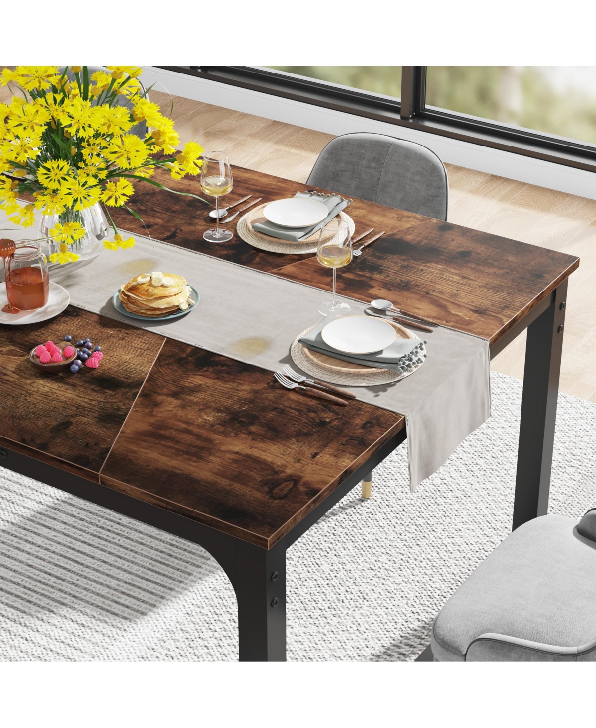 Tribesigns Dining Table, Industrial Kitchen Table for 6-8 Person, Rectangular Dinner Table for Dining Room Kitchen Living Room, with Heavy D