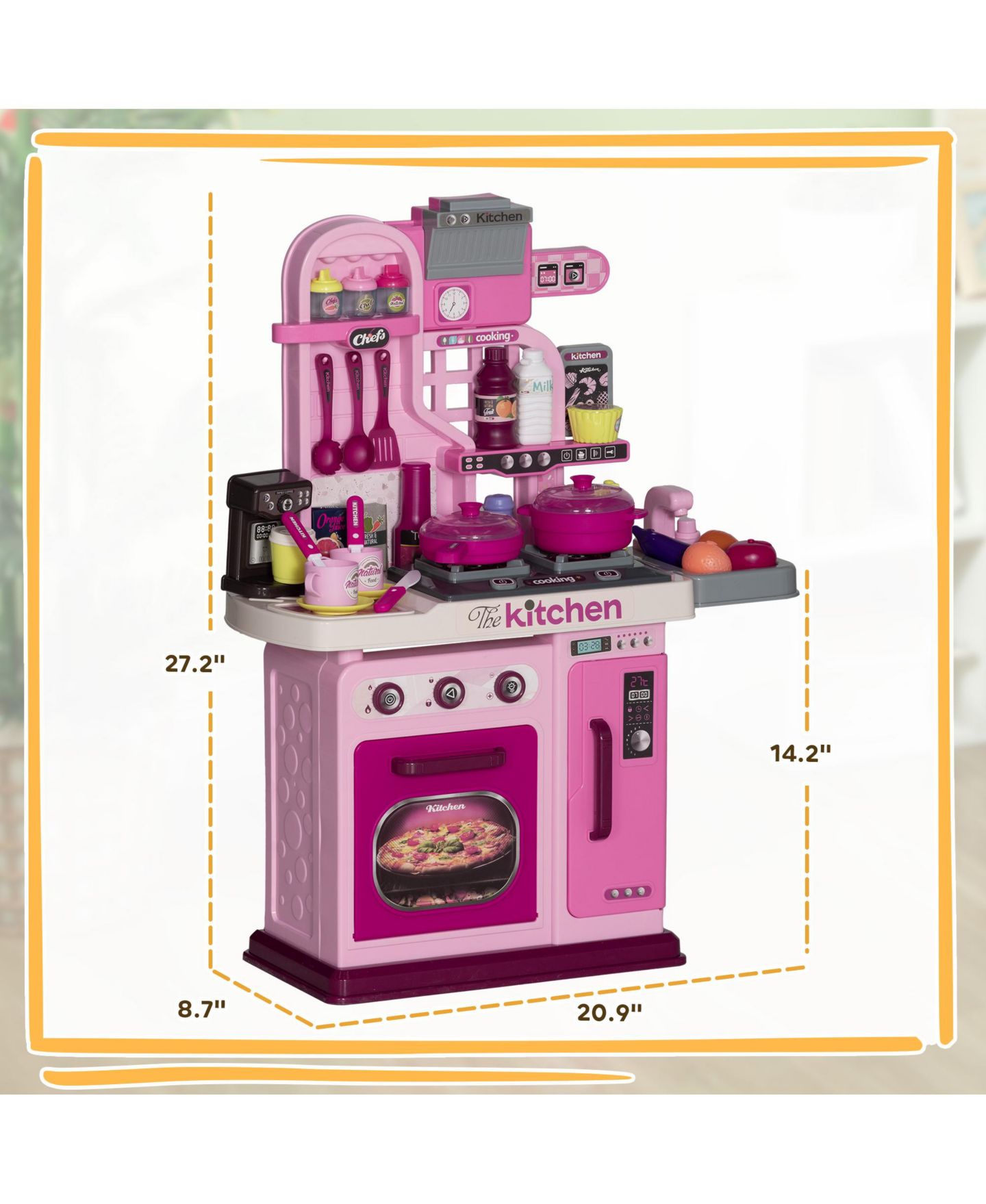 Детская игрушка Qaba Kids Play Kitchen with Lights, Sounds, 33 Accessories, Storage, цвет: Розовый — фото 3