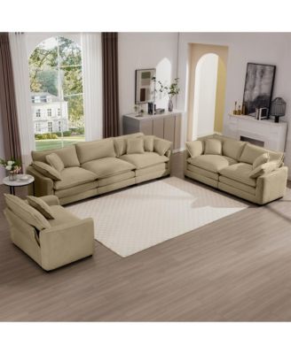 3 Piece Sectional Sofa Oversized Sectional Sofa Comfortable Sectional Sofa, One Single Sectional Sofa, One 2-Seater Sofas, One 3-Seater Sofas Tan Corduroy Deep Seat Sofa