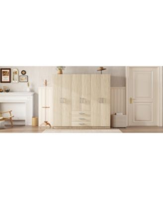 6-Doors Wooden Wardrobe Storage for Bedroom, with Big Drawers