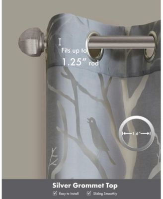 Averil Grommet Top Sheer Window Curtain, grey sheer curtains 95 inches long Single Curtain, Width 50 Bird on Branches Burnout curtains sheer