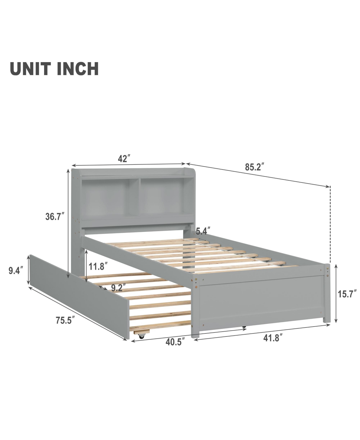 Slickblue Twin Bed with Trundle and Bookcase - Space-Saving Bedroom Furniture for Sleepovers and Storage
