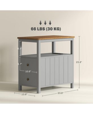 Narrow End Table with Charging Station, USB Ports, Drawers,