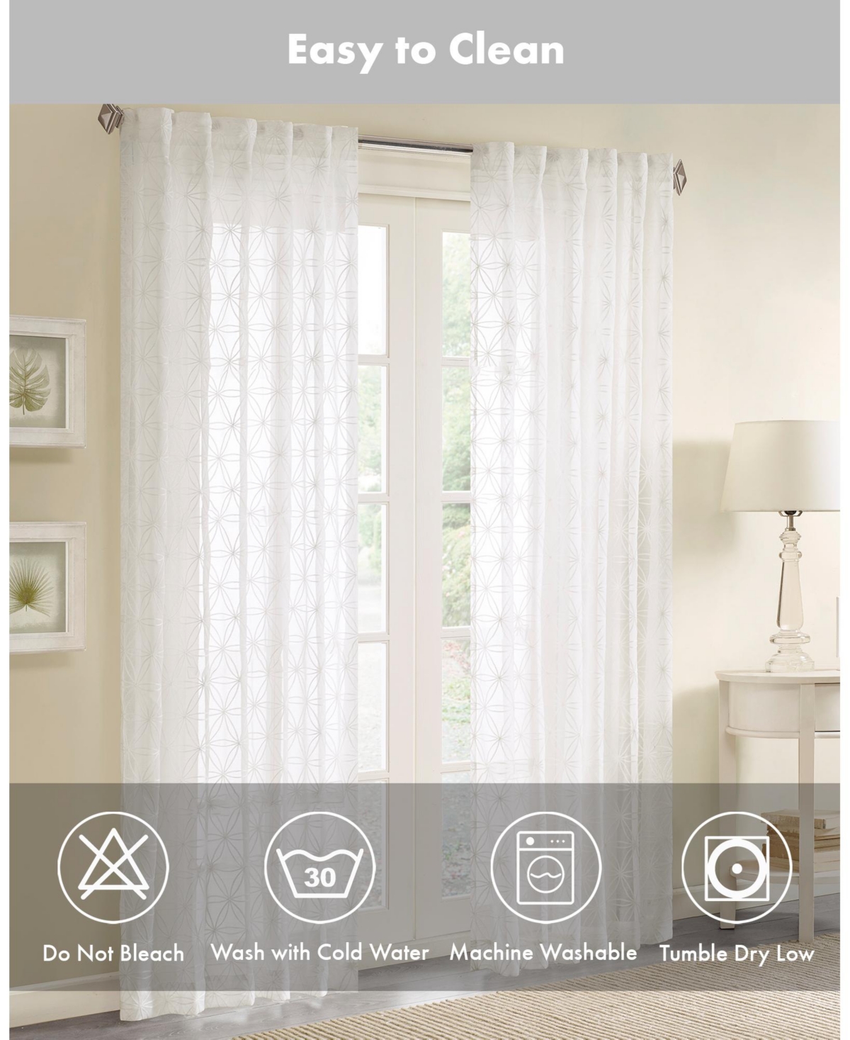Gemma Sheer Embroidered Window Curtain, inches long Single Panel Curtain, Width 50 curtains sheer for Bedroom and Living Room, Easy To Hang