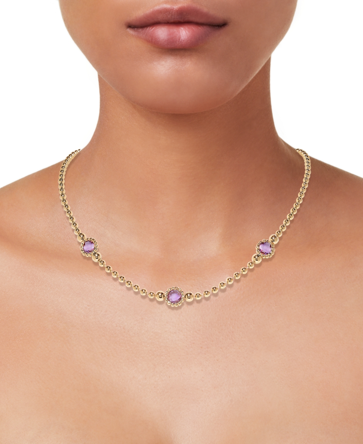 Macy's Amethyst Three Stone Bezel 18" Collar Necklace (3 Ct. T.w.) In 14k Gold-plated Sterling Silver (also In Amethyst