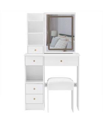 LED Vanity Table with Sliding Mirror + Stool