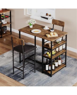 3-Piece MDF & Metal Frame, Wine Rack & Padded Stools, Space-Saving Design Dining Table Set