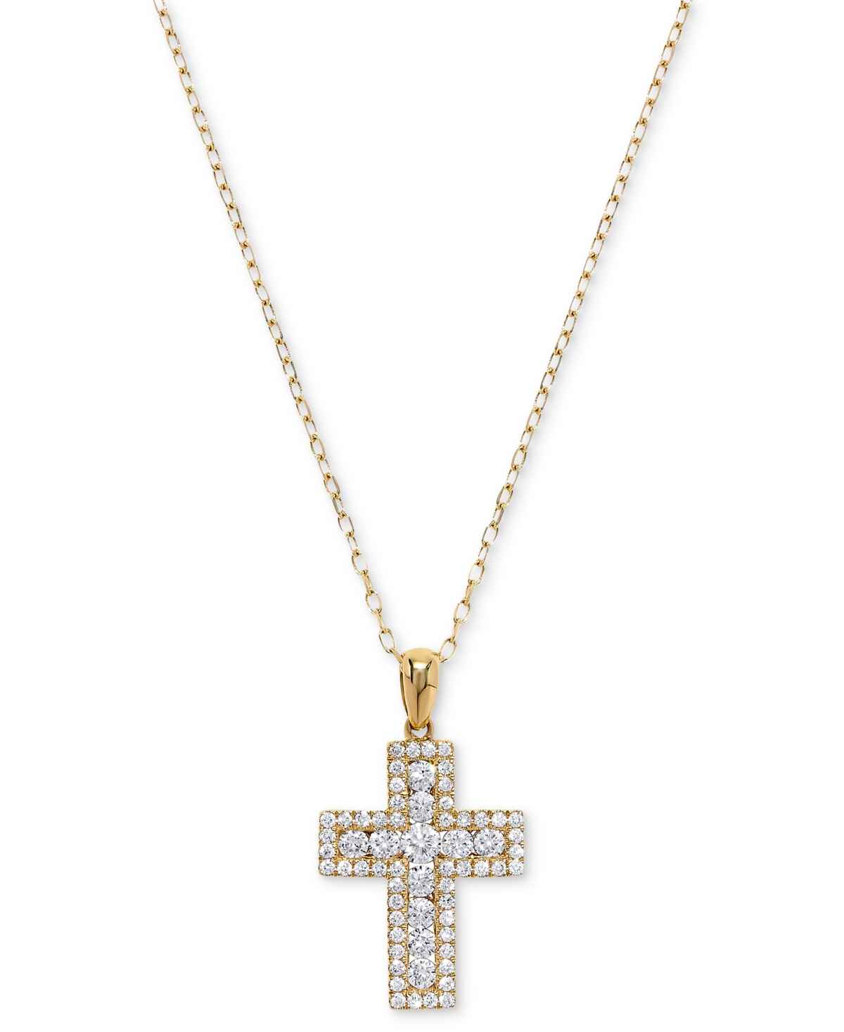 MACY'S DIAMOND CROSS PENDANT NECKLACE (1/2 CT. T.W.) IN 14K GOLD, 16" + 2" EXTENDER 