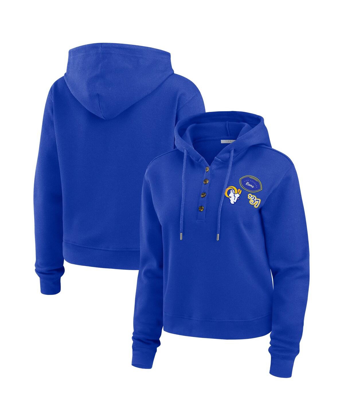 Women's Royal Los Angeles Rams Plus Size Waffle Hoodie Pullover Top - Royal