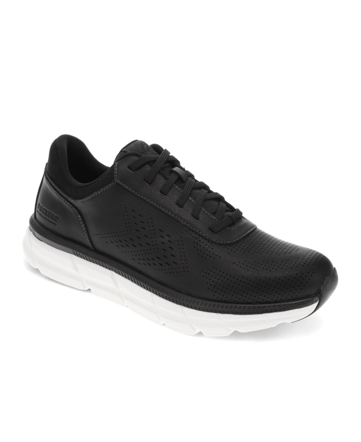 Dockers Mens Go-2 Synthetic Leather Dress Casual Lace Up Sneaker Shoe In Black