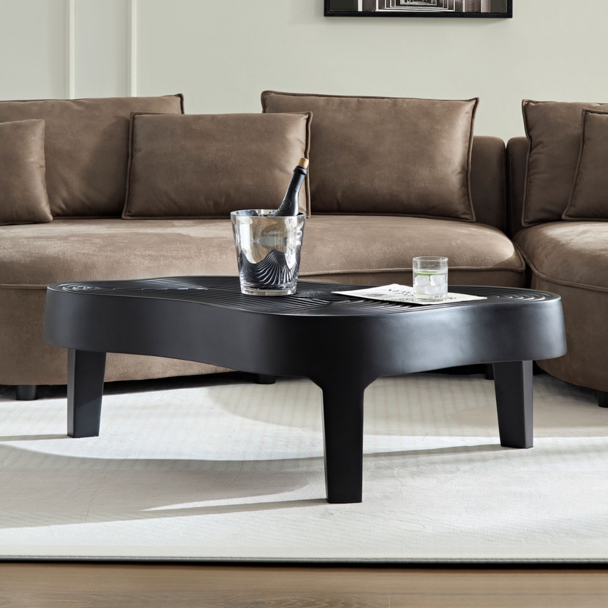 47.24''Fiberglass Clound Coffee Table for Living Room,Matte Black Relief Table front of the Sofa, Irregular Center Table for Apartment,No Need Assembl
