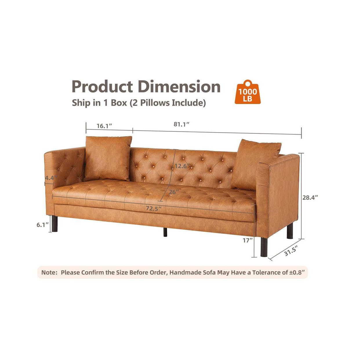 gaomon Modern Leather Sofa Couch for Living Room, 81