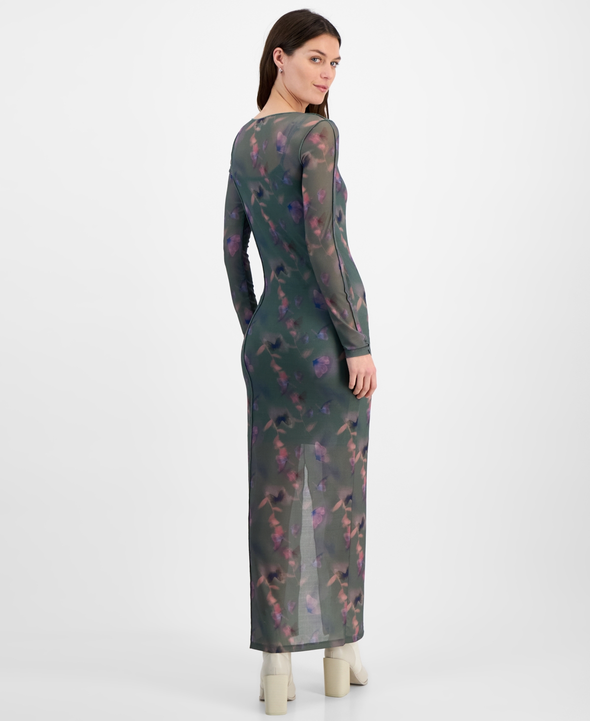 HUGO BOSS WOMEN'S LONG-SLEEVE FLORAL BODYCON MAXI DRESS 