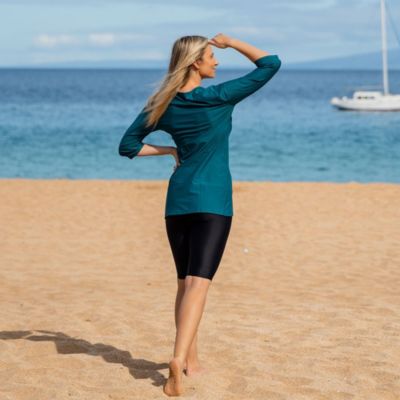 Women's Chlorine Resistant High Waisted Long Bike Swim Shorts