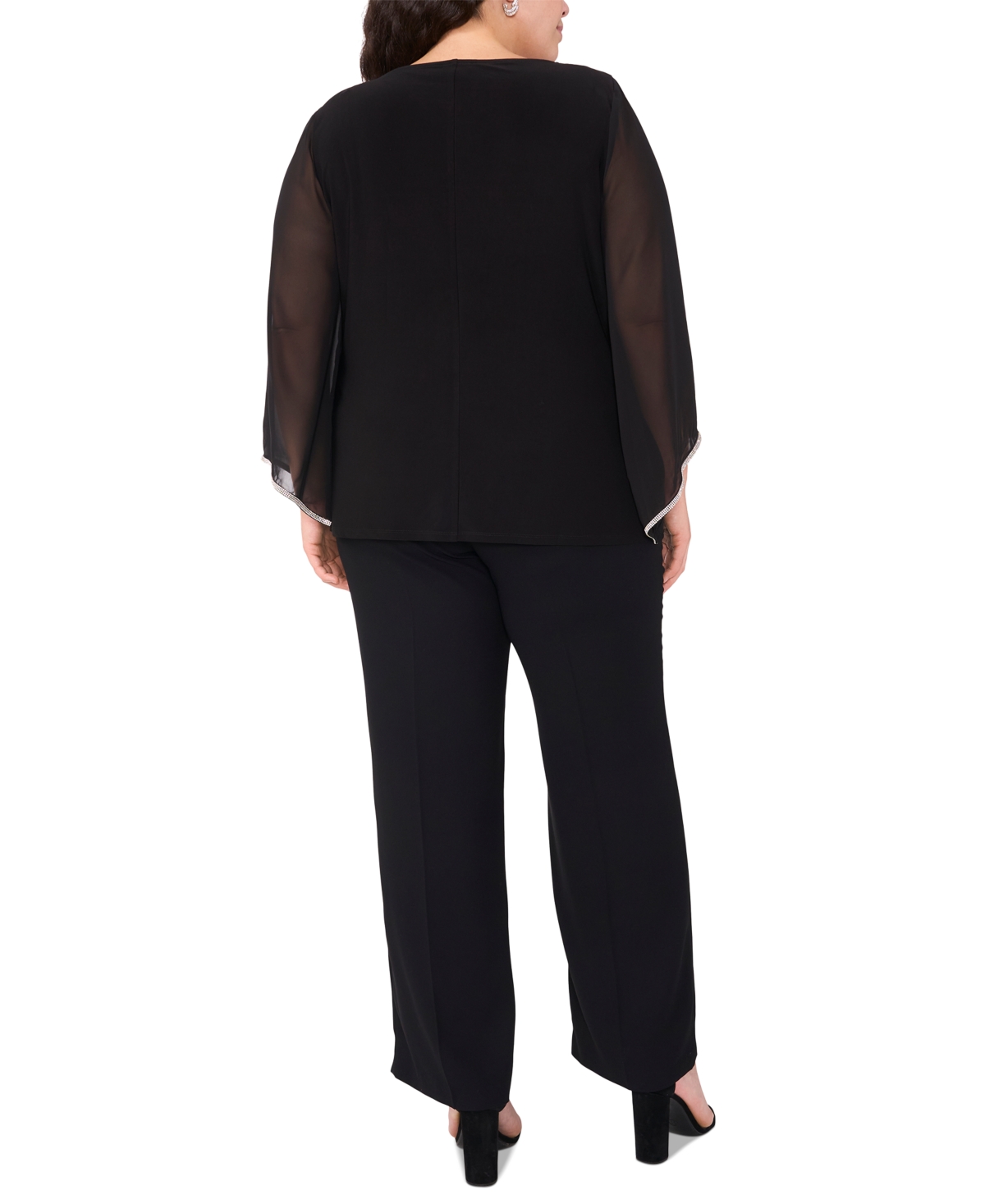 Msk Plus Size Long-Sleeve Rhinestone-Trim Keyhole-Neck Top