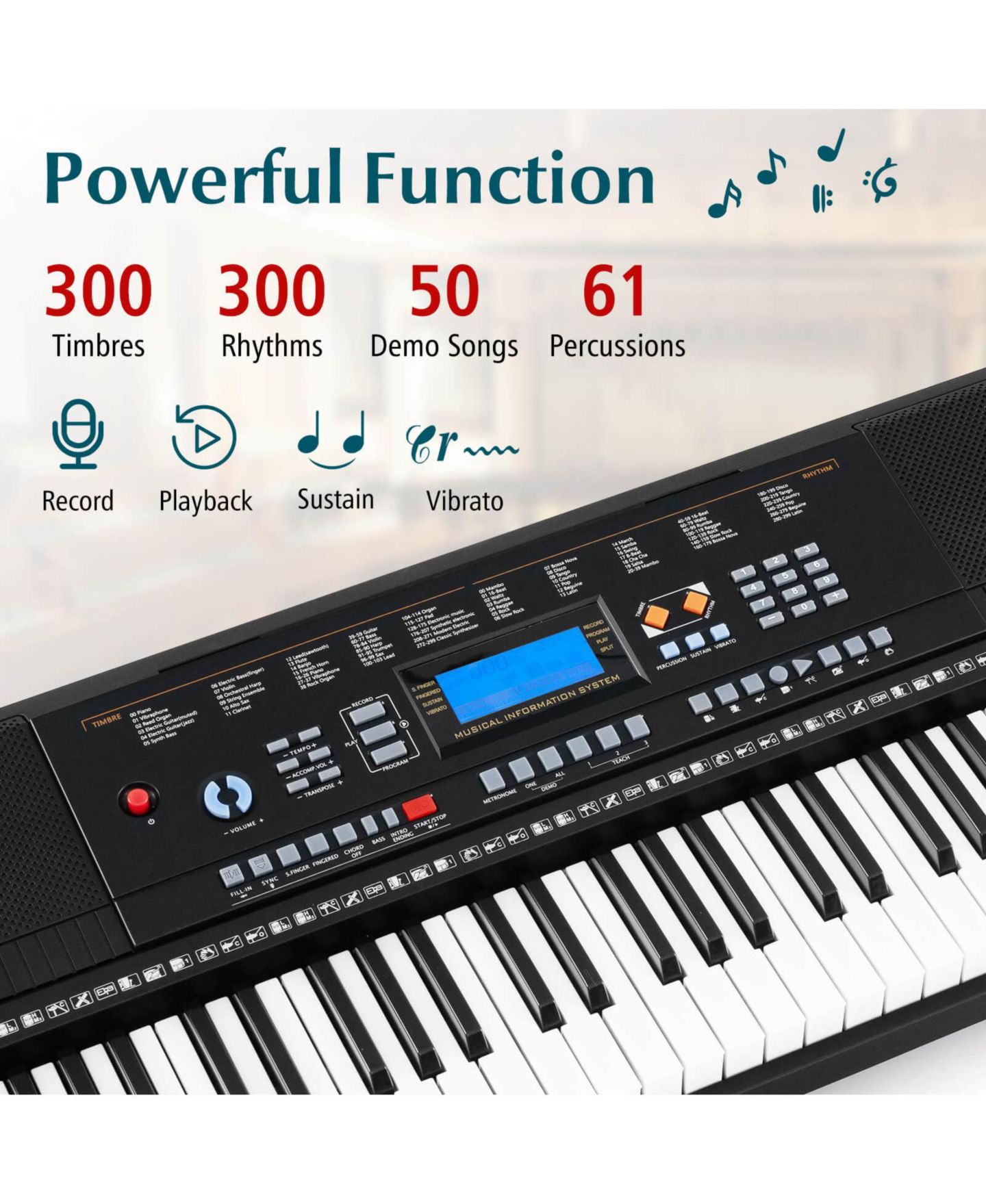 Детские игрушки Costway Sonart 61-Key Electronic Keyboard Piano Music Learning 8-Piece Set, Ages 5+ — фото 3