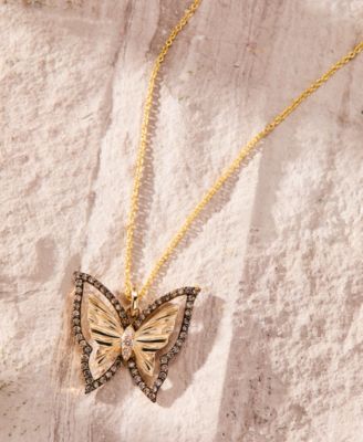 Nude Diamond & Chocolate Diamond Butterfly Pendant Necklace (1/3 ct. t.w.) in 14k Honey Gold