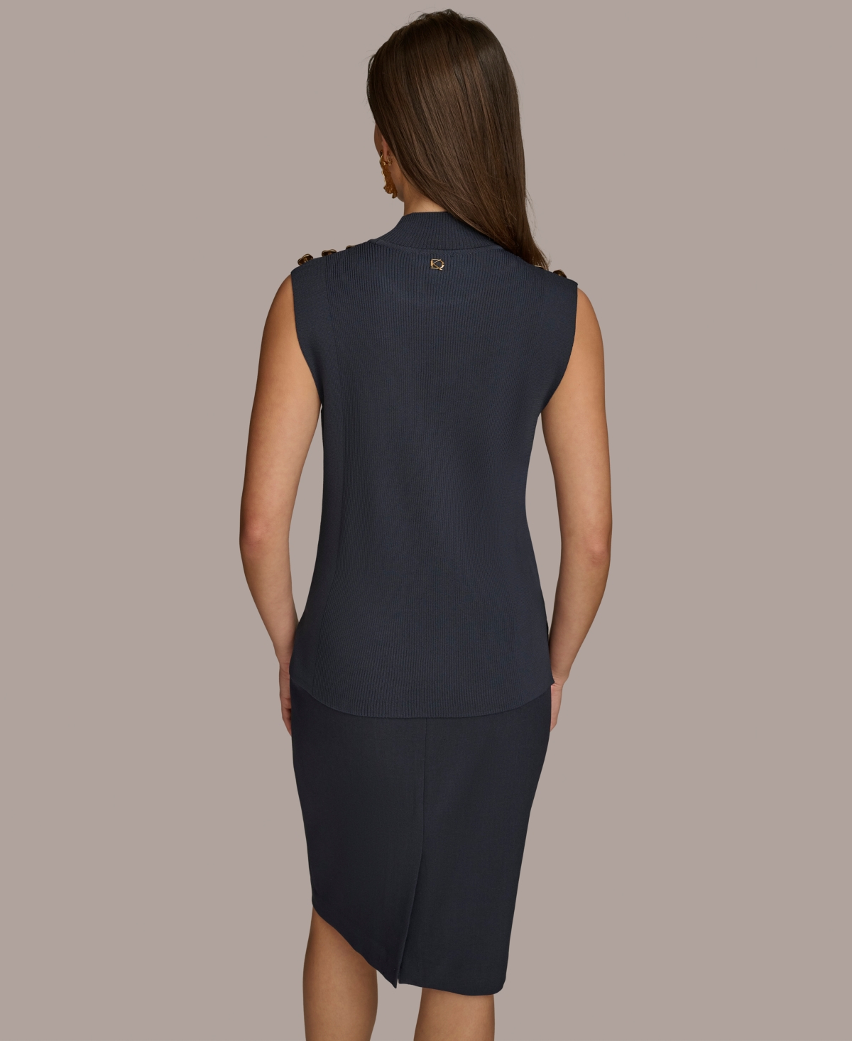 Donna Karan New York Women's Sleeveless Mock Neck Rib Knit Top