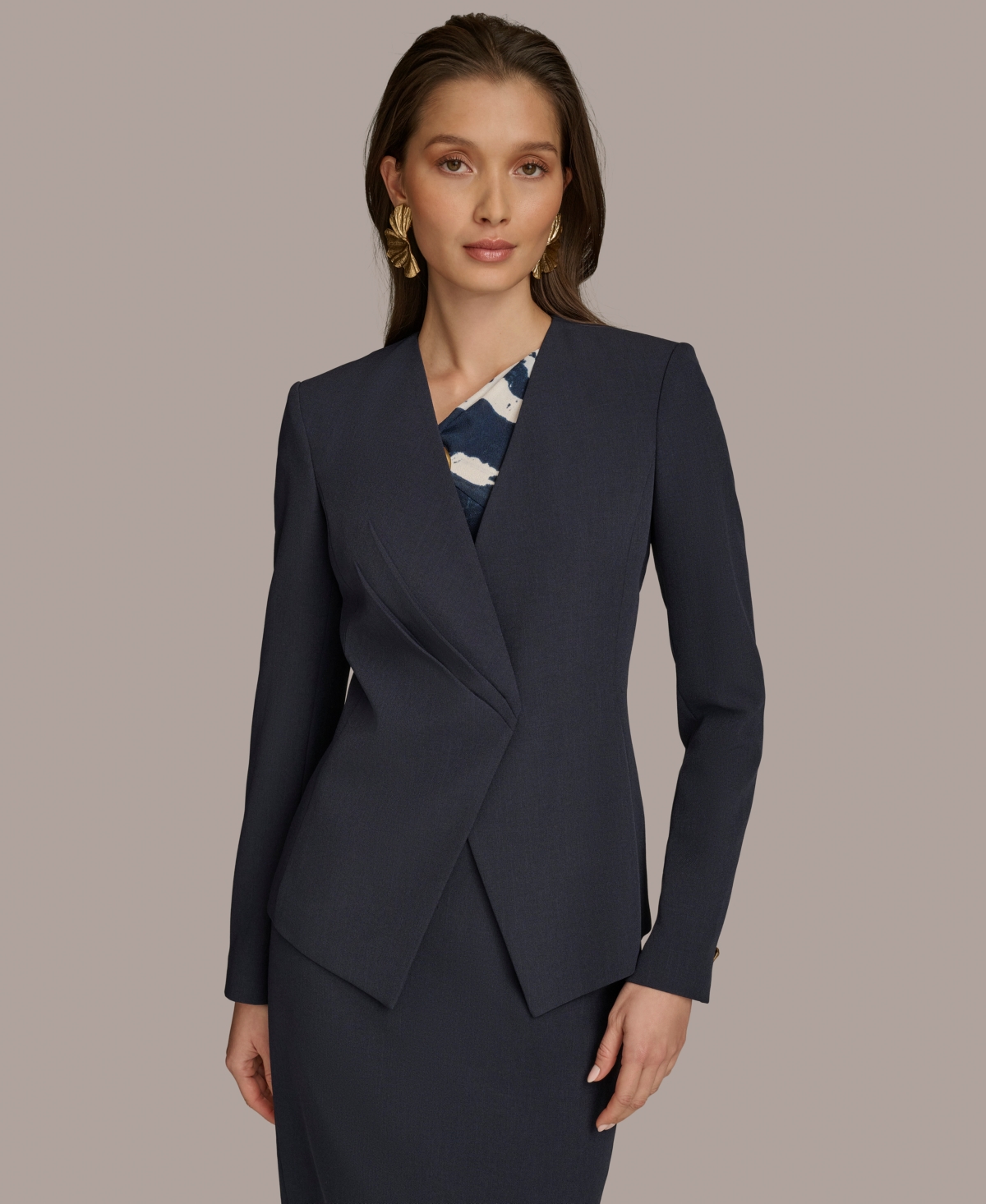 Shop Donna Karan Women's Collarless One-button Blazer In Nightfall