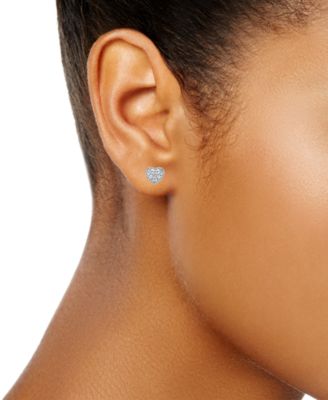 Diamond Heart Cluster Stud Earrings (1 ct. t.w.) in 14k White Gold