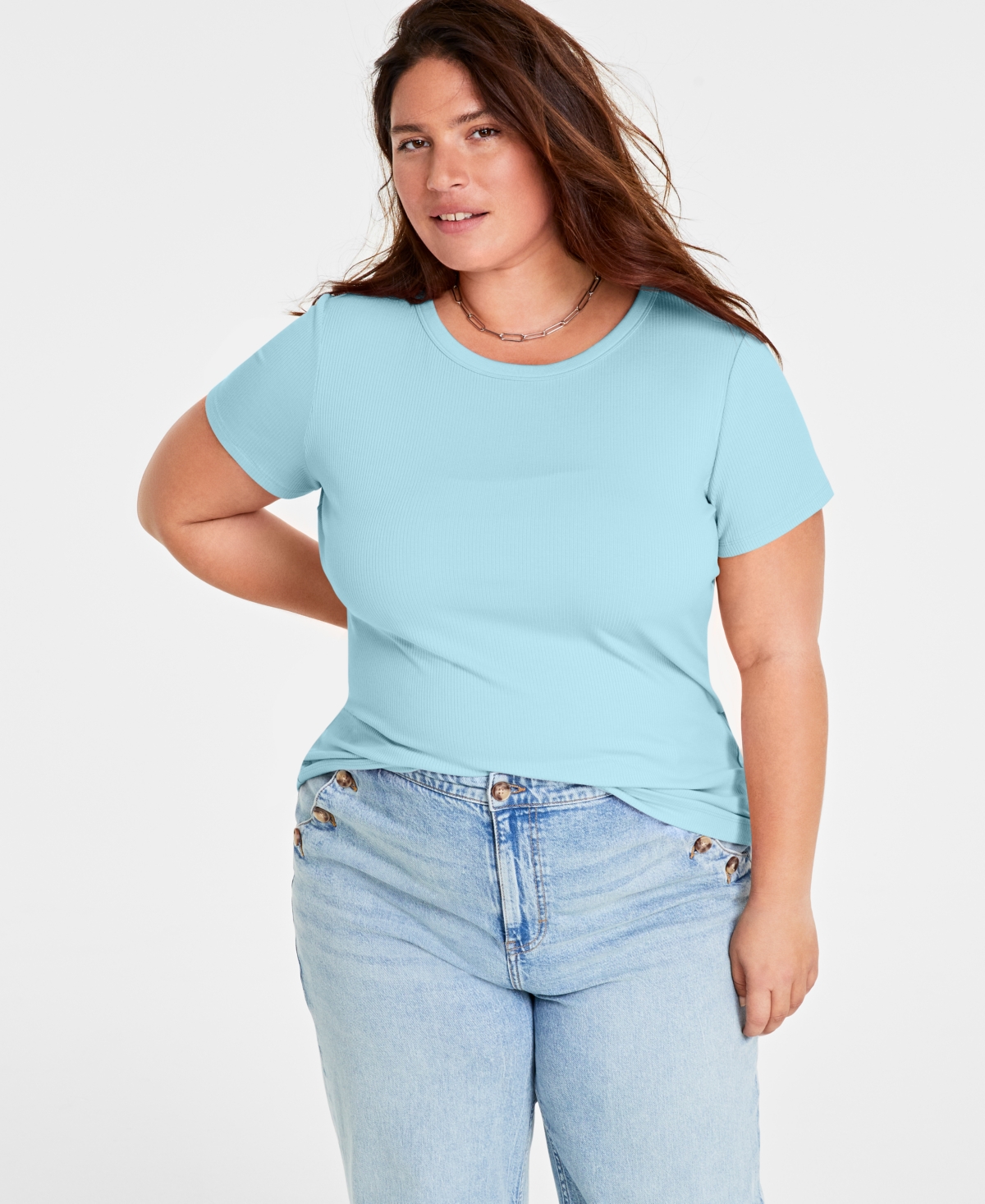 Women's Ribbed T-Shirt, Xxs-4X, Created for Macy's - Blue Chiffon