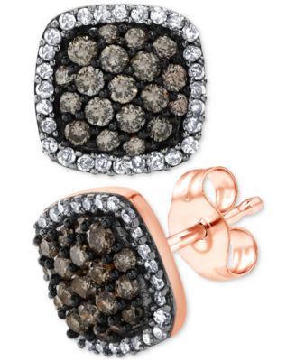 Macy's - Champagne & White Diamond Halo Cluster Stud Earrings (5/8 ct. t.w.) in 14k Rose Gold