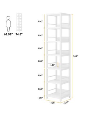 75 Inch Tall Narrow Bookshelf Storage Rack Set of 2, Etagere Shelves Display Stand for Small Spaces,6-Tier Corner Shelf