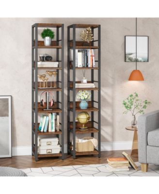 75 Inch Tall Narrow Bookshelf Storage Rack Set of 2, Etagere Shelves Display Stand for Small Spaces,6-Tier Corner Shelf