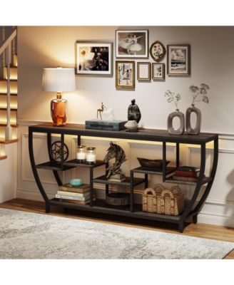 Rustic Console Table with Storage and Shelves,70.9 Inch Long Industrial Entryway Table TV Stand