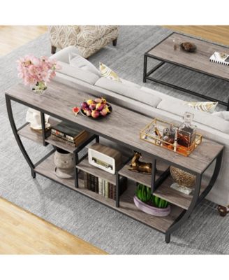 Rustic Console Table with Storage and Shelves,70.9 Inch Long Industrial Entryway Table TV Stand