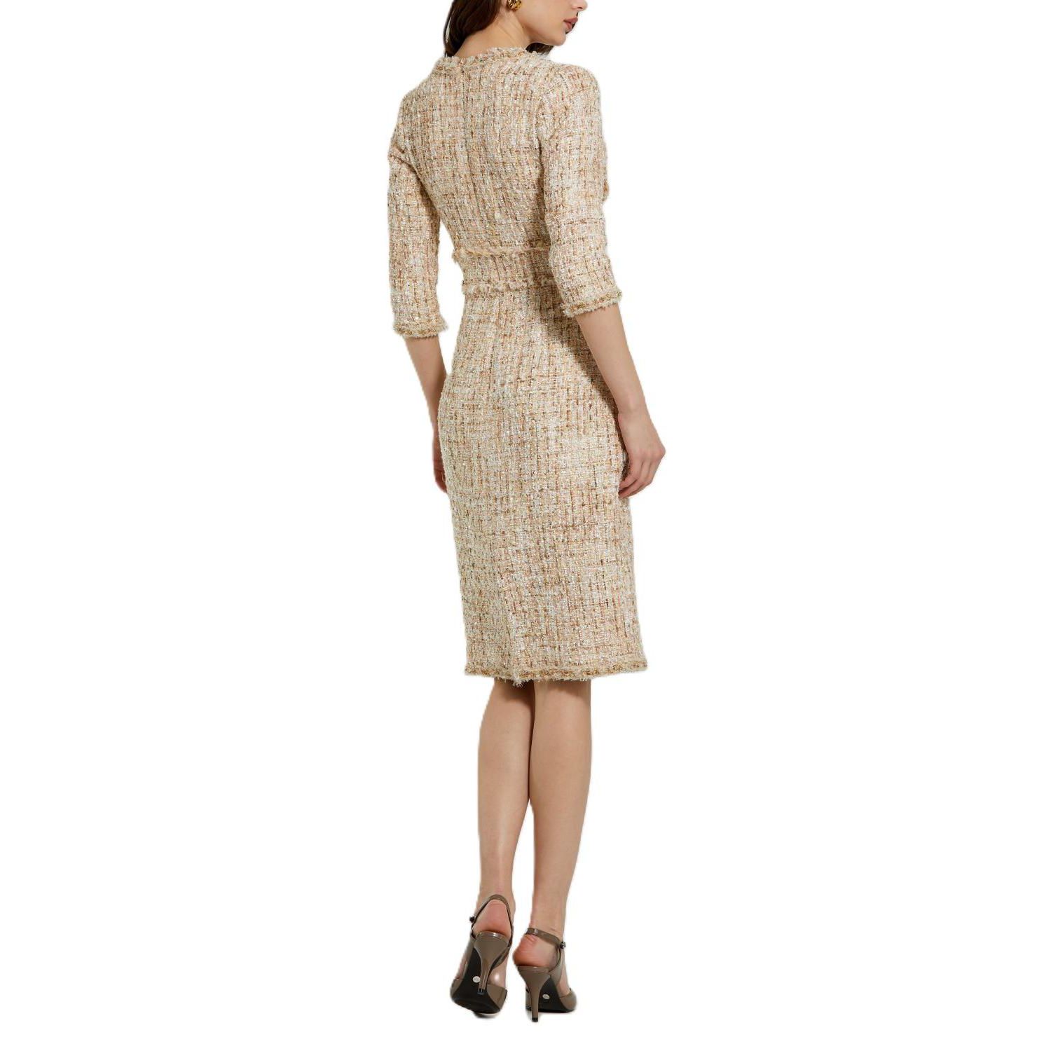 Women's 3/4 Sleeve Beaded Trim Patch Pocket Dress