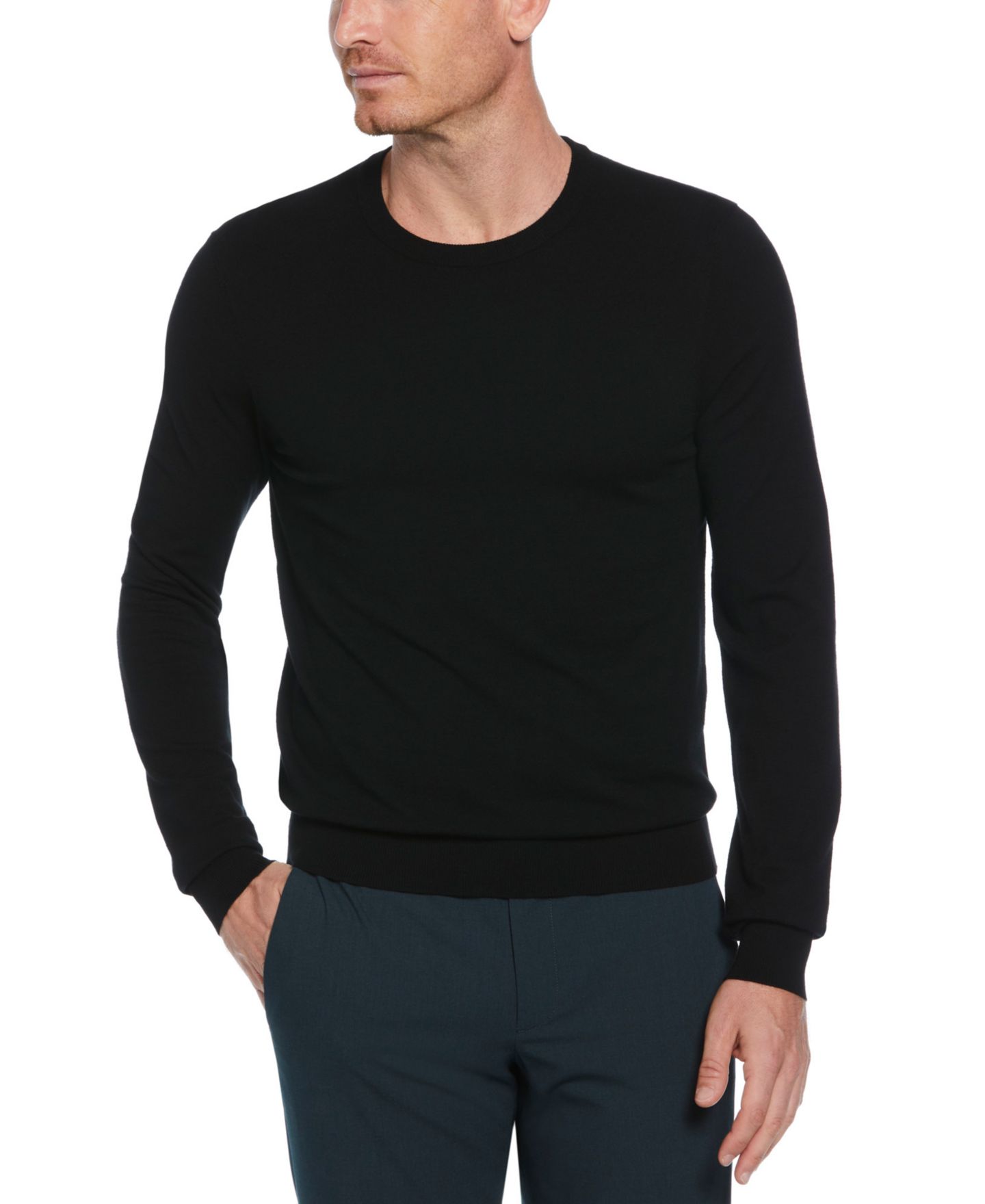 Мужской свитер Perry Ellis Crewneck Tech Pullover, цвет: Чёрный — фото 1