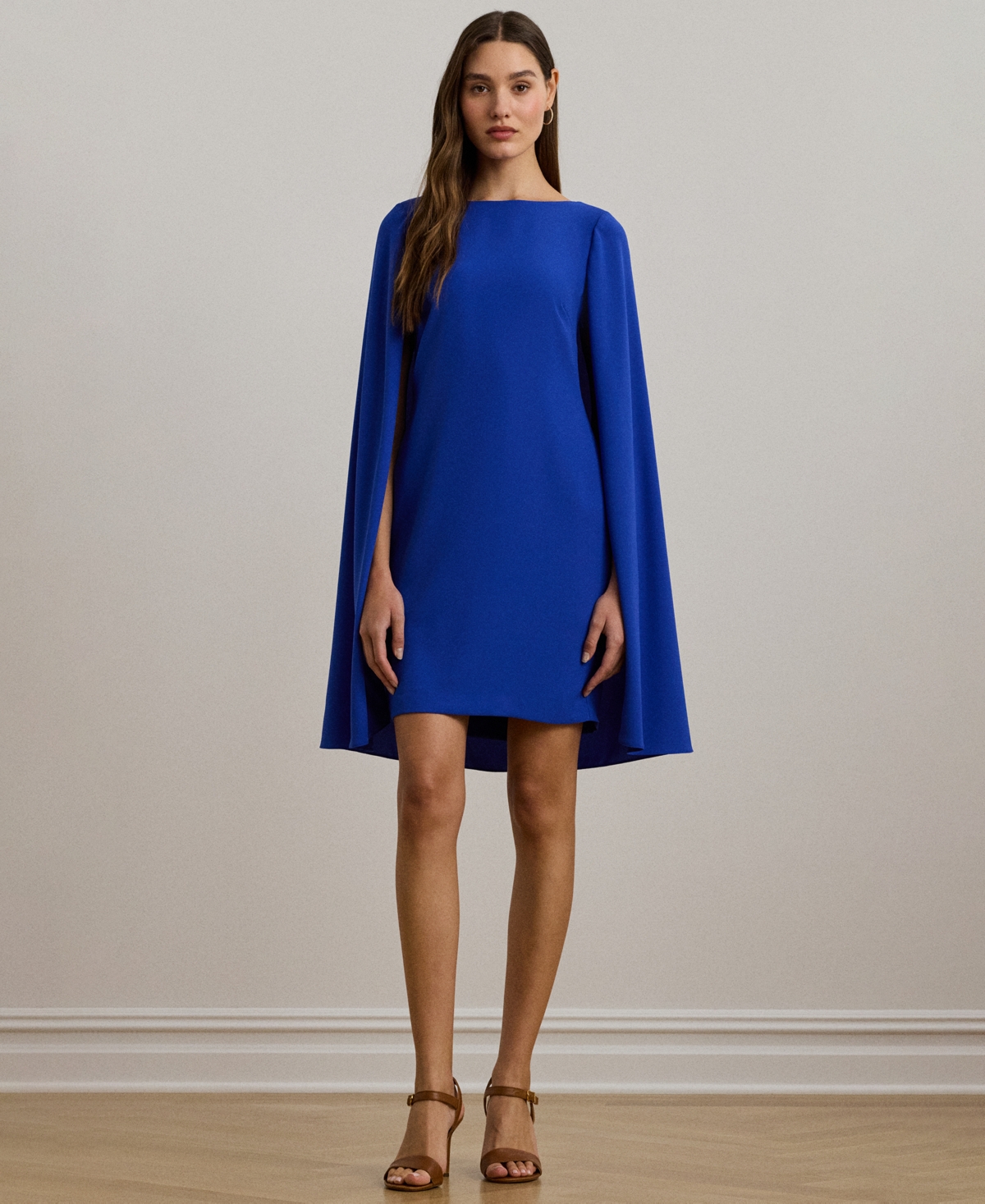 Ralph Lauren Cape Georgette Cocktail Dress In Navy
