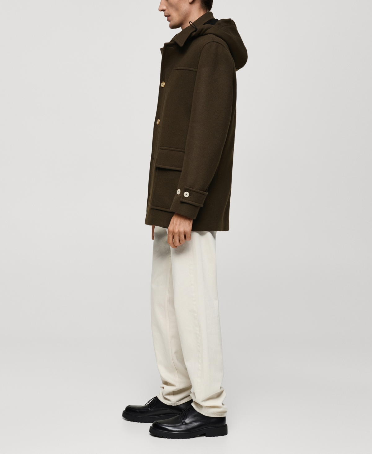 Mango Wool Blend Coat With Removable Hood In Khaki
