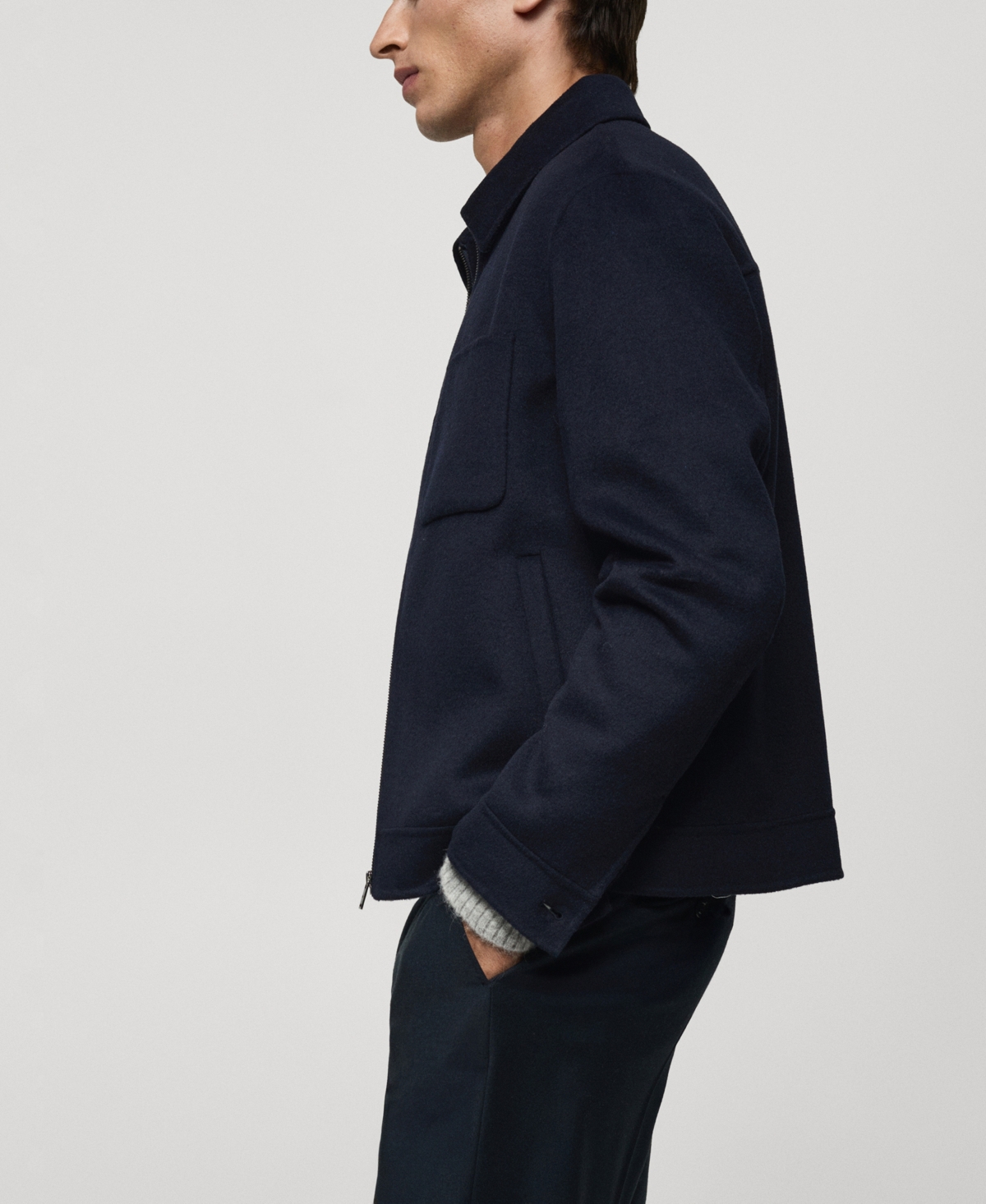 Mango Men's Zipper Detail Handmade Wool Jacket