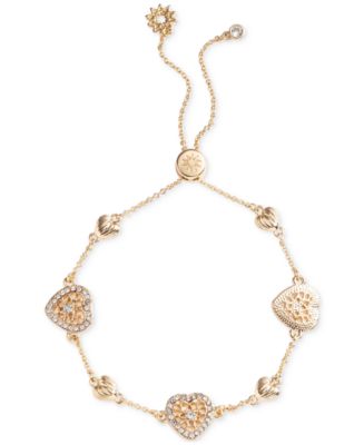 Marchesa Gold-Tone Pavé Filigree Heart Slider Bracelet - Macy's
