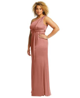 Women's One-Shoulder Draped Twist Empire Waist Trumpet Gown
