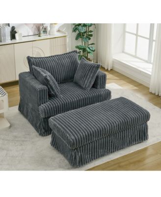 Oversized Corduroy Chaise Lounge with Ottoman