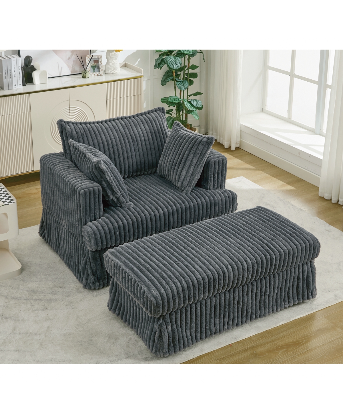 Streamdale Oversized Corduroy Chaise Lounge with Ottoman