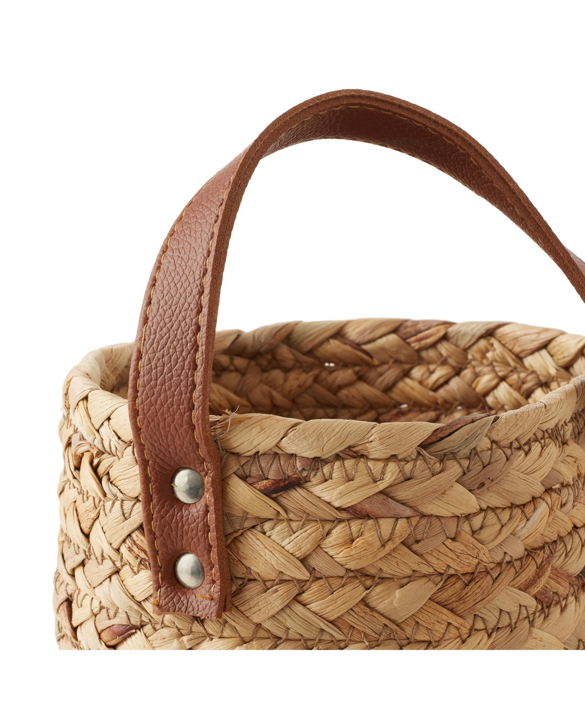 Casafield Set of 2 Wall Hanging Baskets with Handles (Small and Large) -Water Hyacinth, Woven Boho Plant and Flower Storage Pots - Natural