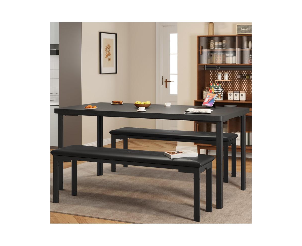 gaomon Kitchen Table and 2 Dining Benches Set, 3 Piece Dining Table Set for 4, Space-Saving Dinette for Kitchen, Dining Room, Small Space Rectangular