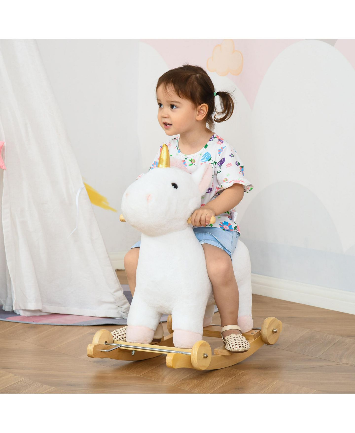Детская игрушка Qaba 2 in 1 Glide Unicorn Interactive Sounds Rocking Horse, 99 lbs Capacity, 3–6 лет, цвет: Белый — фото 2