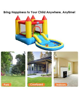 Inflatable Bounce House Kids Slide Jumping Castle Bouncer w/Pool and 480W Blower
